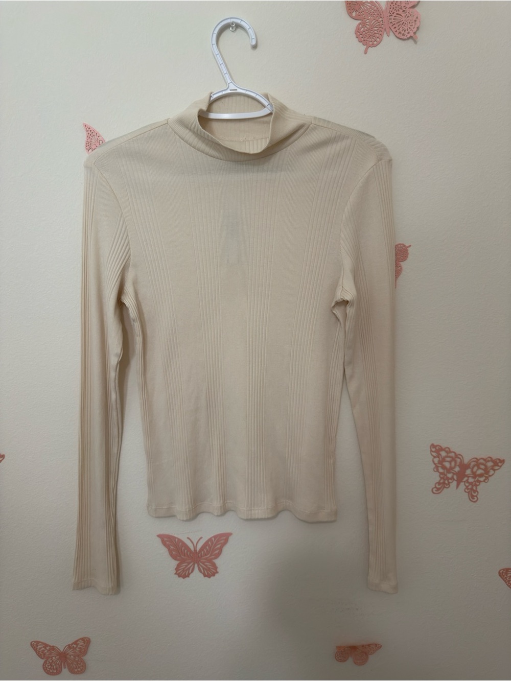 Victoria's Secret Cream Ribbed Mock Neck Long Sleeve Top